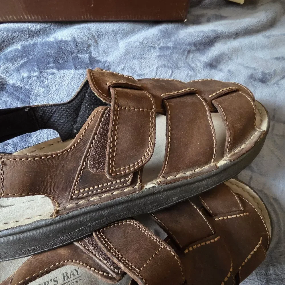 Hunter's Bay Sandals Shoes Mens Size 13 Brown Leather Hook Loop Casual